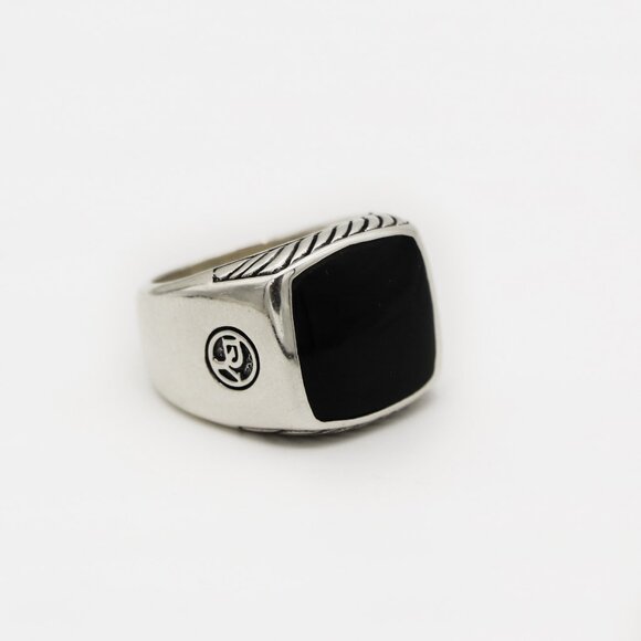 David Yurman 925 Silver Onyx Streamline Signet Cushion Ring - Picture 1 of 4